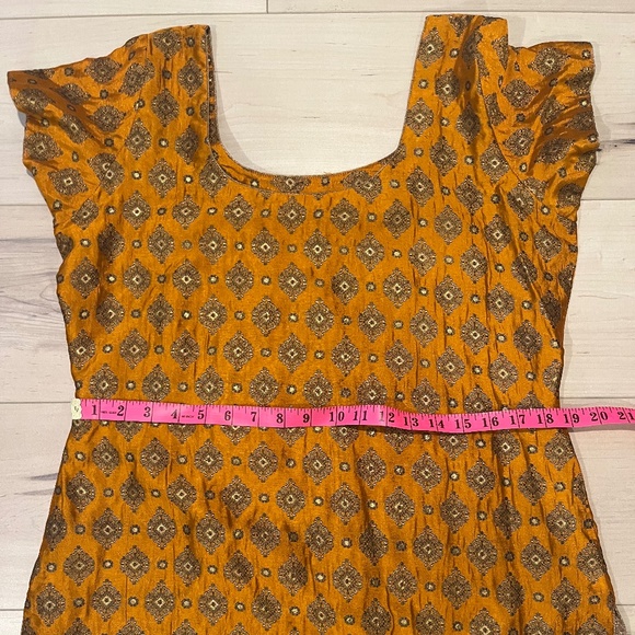 Women’s Indian 3 Piece Orange with Detailed Top & Pants w Matching Wrap-Large - Picture 8 of 9